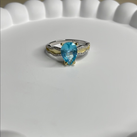 S925 Elegant Blue and Silver Ring aquamarine - Picture 3 of 8